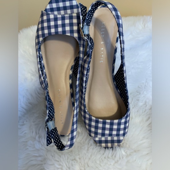 KELLY & KATIE Tamy Gingham Peep Tie espadrille wedge sandal Size 8.5 VVG… - Picture 3 of 10